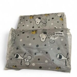 Peanuts Snoopy Woodstock Queen Sheet Set Gray White Polka Dot 100% Polyester